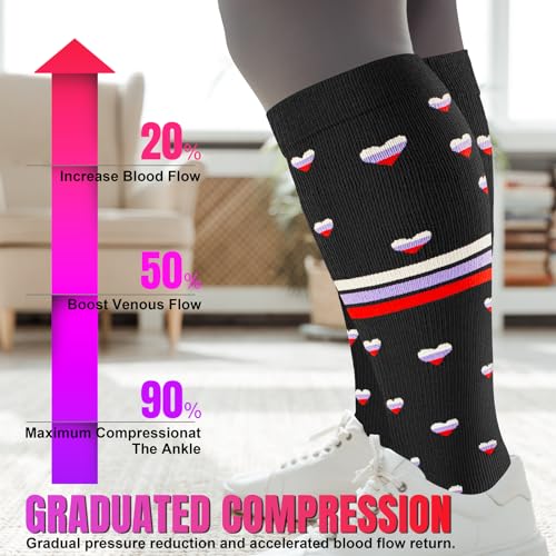 Image of bropite 3 /4 Pairs Plus Size Compression Socks Extra Wide Calf Women&Men 20-30mmHg Support Dancing Cycling Running Climbing
