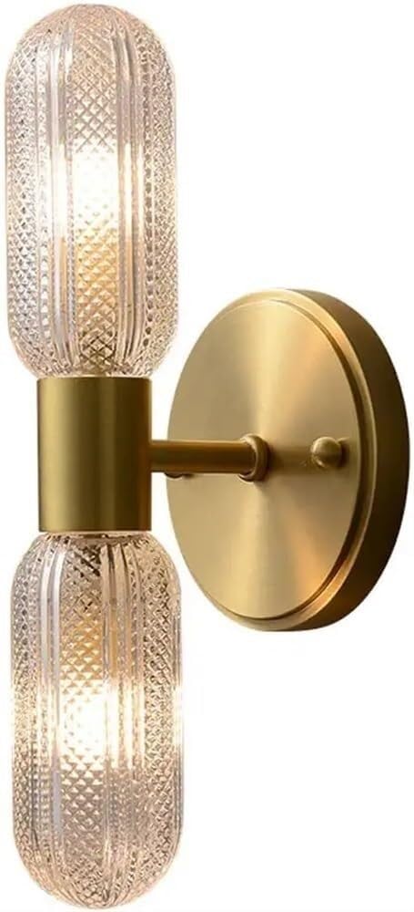 TONFON 2-Light Indoor Brass Wall Lamp Glass Modern Copper Wall Sconce Bedside Lighting Wall Mounted Lamp for Bedroom Living Room Study Room Dining Room Hallway Stairs Hall Restaurant