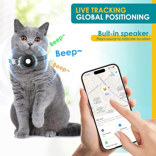 Image of Cat GPS Tracker, Waterproof Pet Tracker for Cats, Cat GPS Tracker Collar with Safety Elastic Buckle, Works with Any Collar,Compatible with Apple Find My App (Only iOS), No Monthly Fee, Black