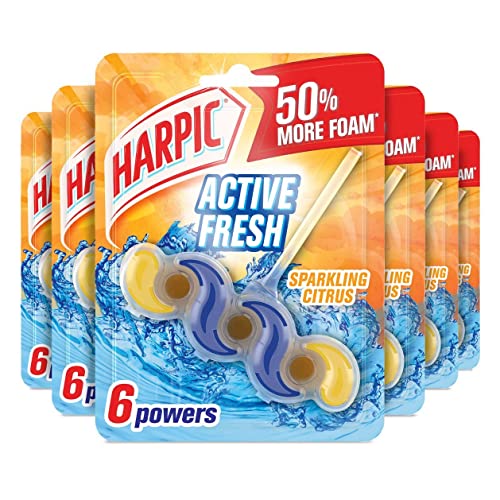 Harpic Active Fresh Toilet Rim Block, Sparkling Citrus, Pack of 6, Anti-Limescale, Dirt Remover, Lasts up to 30 weeks and up to 1250 flushes, Toilet Cleaner, Toilet Freshener