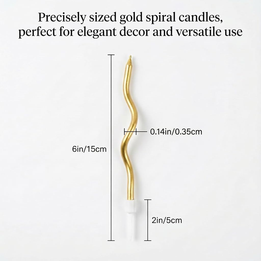 12 Pieces Gold Spiral Birthday Candles, Long Thin Metallic Twisted Cake Candles with Holders, Cake Toppers for Birthday Wedding Decorations, Anniversary and Parties