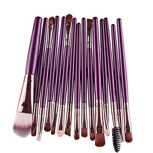 Sankuwen 15PCs Makeup Brush Set Tools Toiletry Kit (Purple-Coffee)