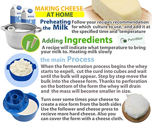 Petristor 2 Pcs Cheesemaking Kit Сheese Mold Press Strainer Cheese With Follower Piston 1.5 L Tofu Press Mold Cheese Making Kit Machine Set Of 2 Pieces Color Blue #TOP3