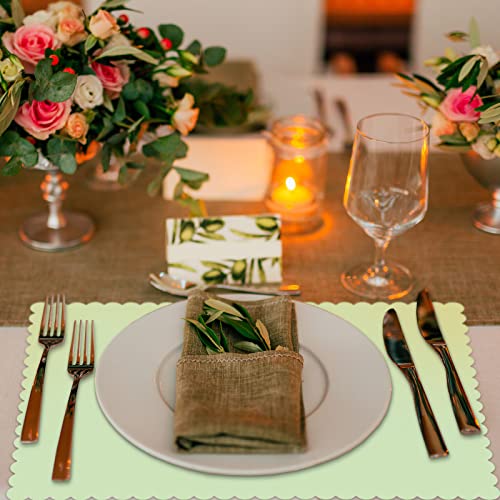 Glenmal 120 Pcs Disposable Paper Placemat Sage Green Placemats Green Disposable Scalloped Edges Table Mats for Restaurant Catering Dining Table, Birthday Parties Decor, 14 x 10 Inches