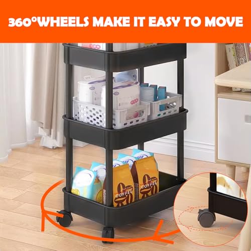 Étagère de rangement mobile à 3 bacs perforés et roulettes 360°