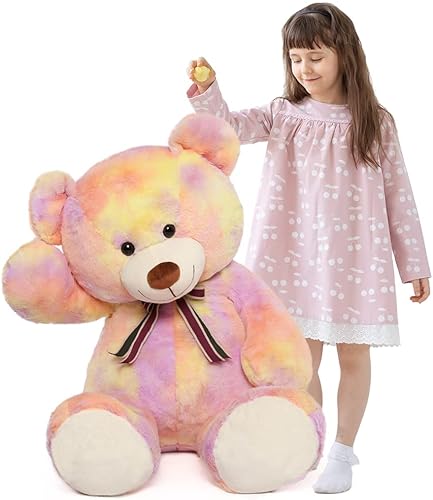 Miniatura 60 de Tezituor Oso de peluche gigante de 52 pulgadas, peluche grande de animales de peluche, color verde arcoíris, regalos suaves para San Valentín, Arco
