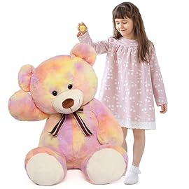 Tezituor Big Teddy Bear,52\'\' Giant Stuffed Animal,Large Soft Bear Plush Toy,Plushie for Warmth & Comfort for Girlfriend Girls Boys Girlfriend for Valentine, Christmas, Birthday,Rainbow Yellow