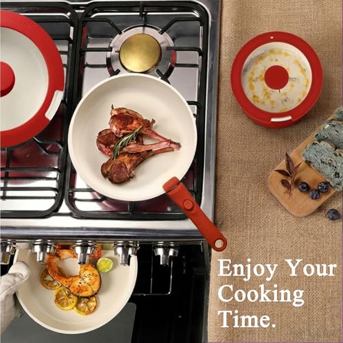 Image of GiPP 5PCS Pots and Pans Set Non Stick, Nonstick Cookware Set Detachable Handle, Ceramic Pots for Cooking Non Stick with Removable Handle, RV Cookware Set for All Stoves, Red Black Gradien
