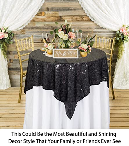 50''X50'' Square Black Sequin Tablecloth Glitter Sequin Overlays, Black Sequin Fabric Table Cloth Runners, Gatsby Wedding, Glam Wedding Decor, Vintage Weddings (Black) #TOP3