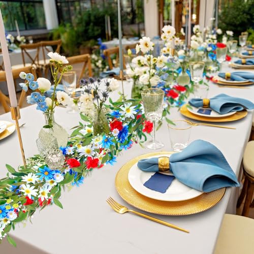 Image of XunYee 2 Pcs 6 ft 4th of July Patriotic Garlands for Mantle, Red White Blue Flower Garland Decorations for Memorial Day 250th Anniversary Independence Day Mantel Door Table Fireplace Tree Stairs
