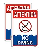 2 Pack No Diving Pool Sign, 10 x 7 Inches Rust Free Aluminum, UV Protected, Waterproof and Weather Resistant, Easy to Mount, Durable Ink