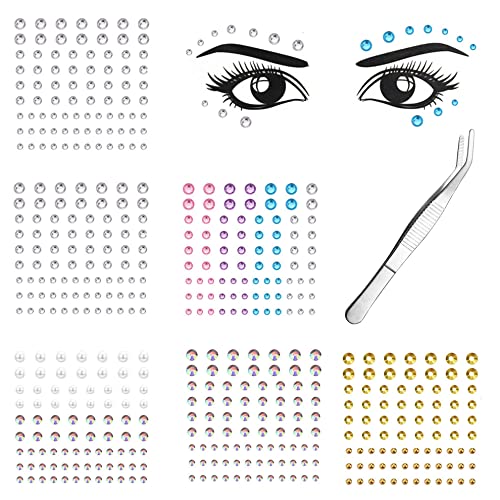 YADOCA 6 Feuilles Strass Autocollant Visage pour Yeux Visage Corps Strass de Visage de Gemme pour Femmes Accessoire de Festival Décorations de Maquillage Bijoux D'ongle d'art Cover