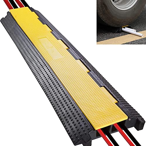 Image of BWKJMY 2 Channel Floor Cable Protector Cord Cover 11000Lbs Load Capacity with Yellow Plastic Lid cable cover outdoor Cable Protector for Garage,Highway,Ramp