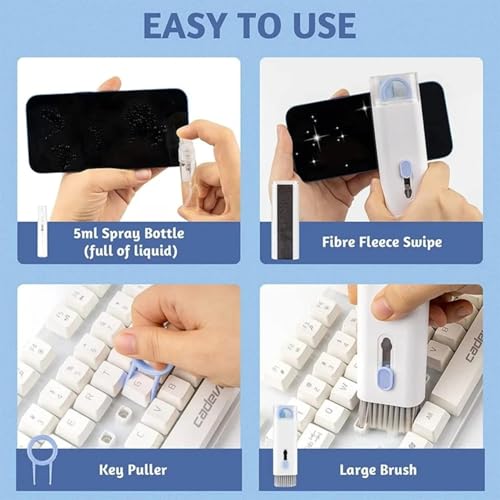 Image of 7 in 1 Multi-Function Laptop Cleaning Brush /Keyboard Cleaning kit /Gadget Cleaning kit Gap Duster Key-Cap Puller for Laptop,Monitor,Keyboard and Earphones with Spray Bottle