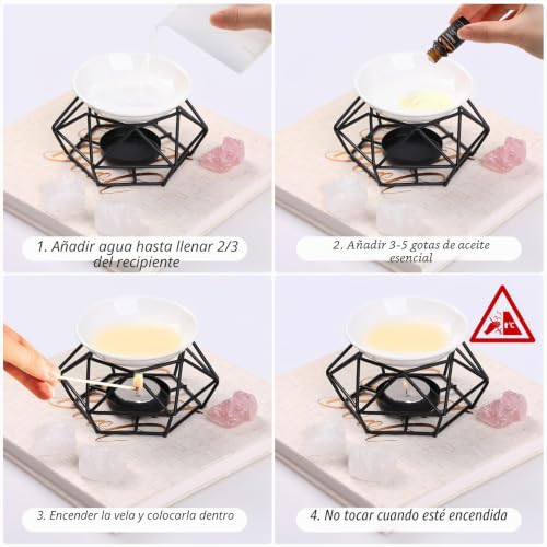 Miniatura 3 de Bighan Quemador De Aceite, Quemador De Cera Aromática De Metal Con Tazón De Cerámica Para Spa Yoga Meditación Casa Sala De Estar Decoración B- Negro