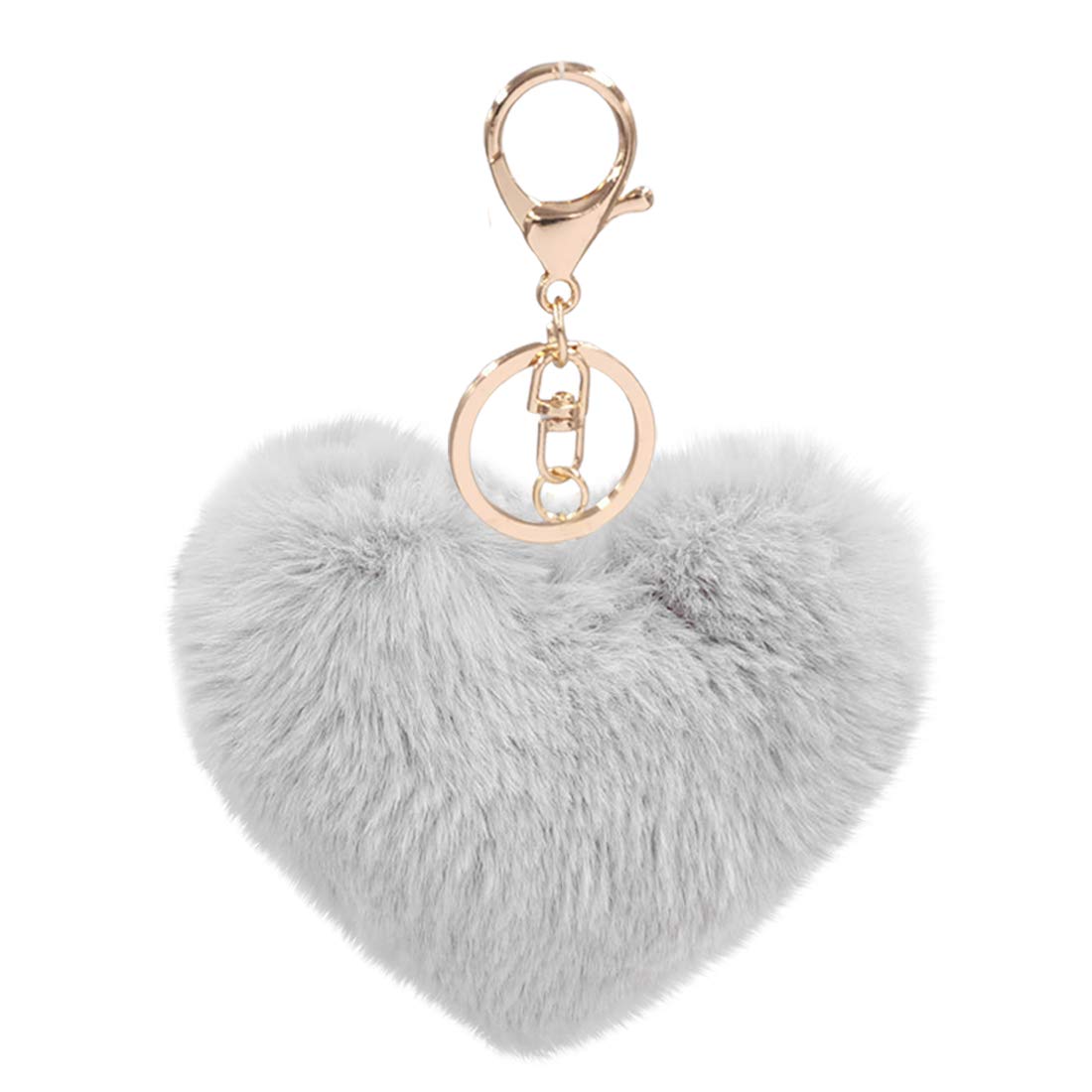 Febd Women's Gray Heart Puffball Keychain Faux Fur Pom Pom Keyholder Bag Accessory Keyring Backpack Charms For Girls - Grey - S