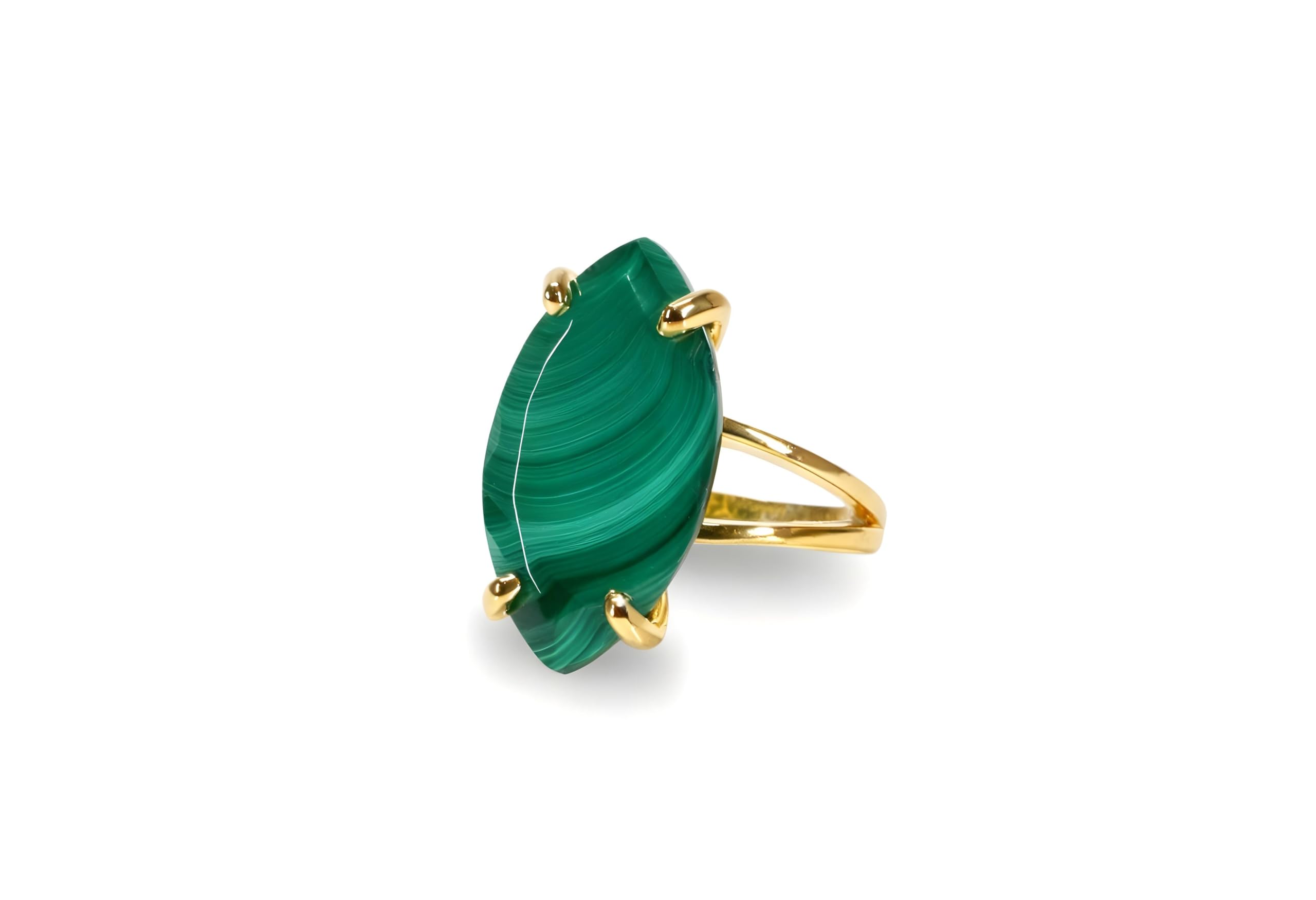 Malaquita de Plata - Anillo Marquesa en Plata de Ley 925 - Joyería Hecha a Mano para Mujer - Accesorio de Fiesta Boda Casual Statement - Talla y Grabado a Medida - con Caja de Regalo