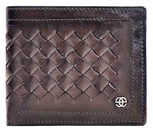 eskePhil - RFID Protected Slim Bifold Wallet with 8 Card Slots - Genuine Leather Organizer with Woven Texture - 1 Note Compartment - Stylish, Durable & Lightweight Wallet for Everyday Use (Stone)
