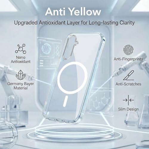 Image of Jkobi Lifetime Anti-Yellow MagSafe Compatible Clear Back Cover Case for Samsung Galaxy M14 5G (Sleek Hard Crystal | Shockproof and Camera Protection)