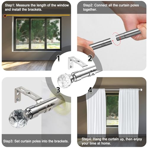 Curtain Poles, 1.6 cm Single Curtain Rods 76-157 cm, Curtain Poles for eyelet curtains for Bedroom Door, Windows - Image 3