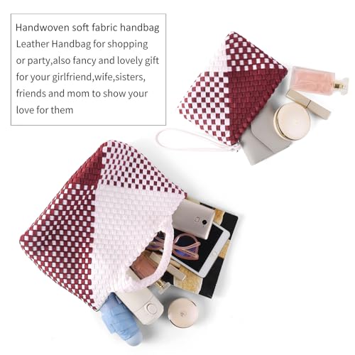 Image of Woven Bag for Women, Neoprene Tote Bag Summer Beach Handbag Purse Retro Handmade Travel Shoulder Bag Set