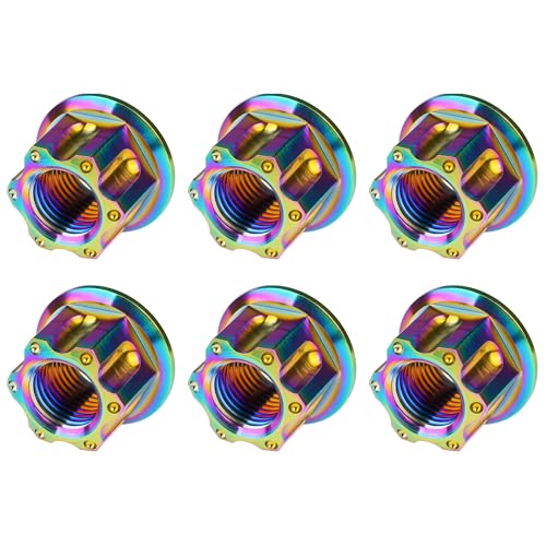 Image of Titanium M6 M8 M10 M12 M14 M16 Flange Bolt Nut Bicycle Motorcycle Rear Axle Car Modification Accessories Pack of 6 (M10 Pitch 1.5mm, Rainbow)