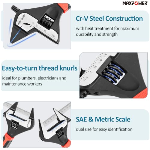 Image of MAXPOWER 6 10-inch Slim Adjustable Wrench, Stubby Handle, Rubber Handle