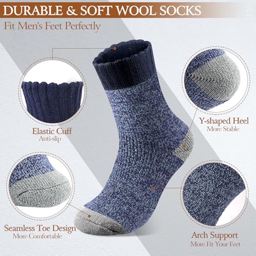 Merino Wool Socks: 5 Pairs Thick Thermal Crew Socks for Men, Warm & Moisture-Wicking, Perfect for Winter, Outdoor Activities & Gifts3