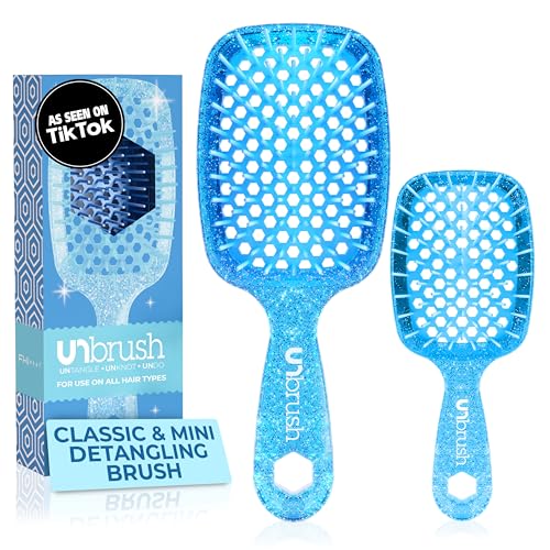 FHI Heat - UNbrush Detangling Brush Combo Pack — Original & Mini UNbrush Hairbrush for All Wet/Dry Hair Types — DuoFlex Anti Static Hair Brush, Vented Detangler Brush for Pain-Free Styling