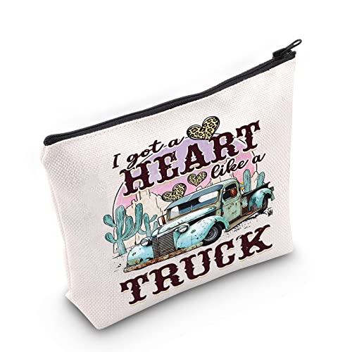 LEVLO Country Music Quote Cosmetic Bag Song Western Gift I Got A Heart Like a Truck Musical Make Up Zipper Pouch Bag Cowboy Cowgirl Merchandise