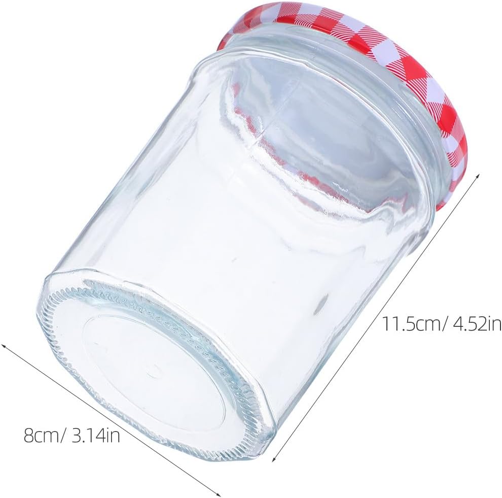 DECHOUS 6PCS Hexagon Glass Jars: Sealing Canning Jars with Airtight Lid Clear Storage Containers for Pickling Coffee Jam Spice Samples Candy 380ml