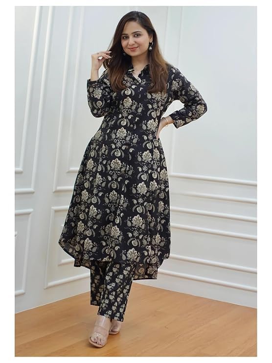 Image of GRECIILOOKS Co ord set for women stylish | Anarkali Kurta-Set - Viscose Printed Kurta & Straight Pant | kurtis| Festive Indian Traditional Outfit Dress for Functions & Puja | Trendy Travel & Streetwear Look for Woman | 3 /4 Half Sleeve
