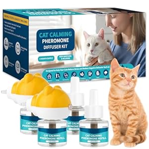 VICSOM Cat Calming Diffuser Kit, Cat Pheromones Calming Diffuser for Cat, 6-in-1 Cat Calm Plug in Kit with 2 Diffuser + 4 Refill, 120 Days Anti Anxiety Relief Stress Effect