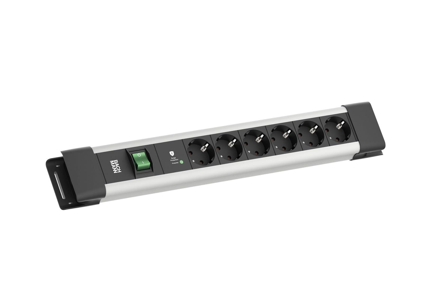 BACHMANN CONNECTUS 6-Fach Steckdosenleiste (Robuste Mehrfachsteckdose mit Schalter, Überspannungsschutz Plus und 2m Kabel) Grau, Schwarz