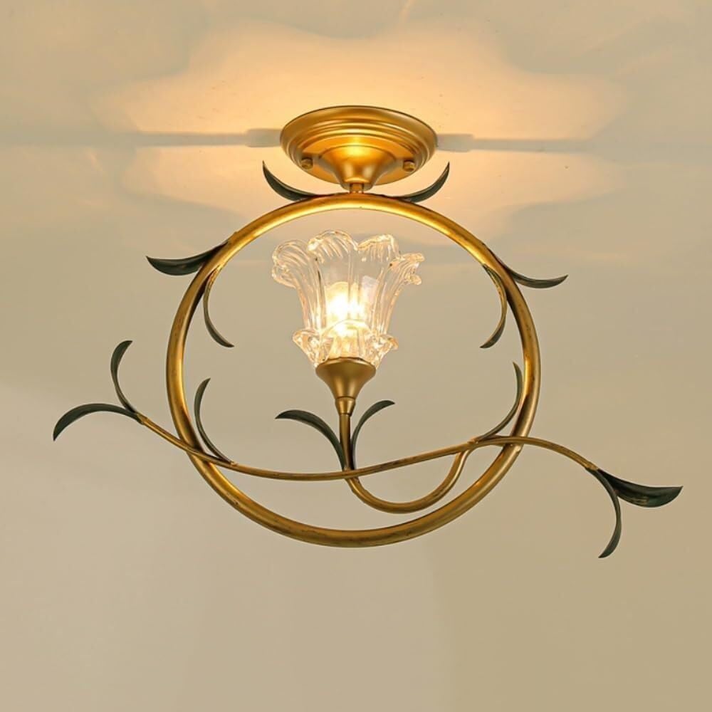 Vintage Wrought Iron Ceiling Light French Country Floral Ceiling Lamp