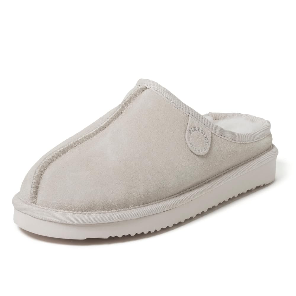 Fireside by Dearfoams Women’s Greta Genuine Shearling Clog Slippers, 100% Natural Suede Clogs for Outdoor & Indoor