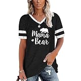 Mayntop T-shirt d'été pour femme - Couleur unie - Rayé - Grande taille - Manches courtes - Col en V, c-noir, 46