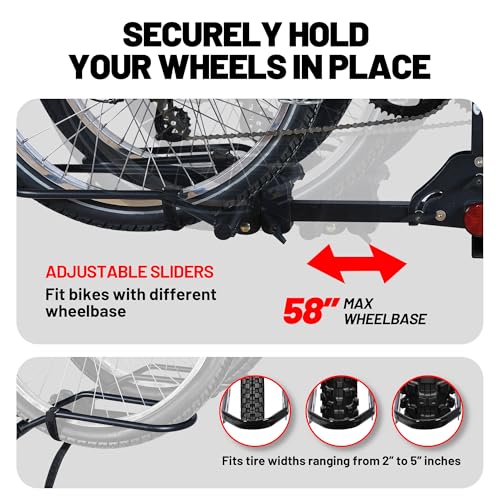 Image of Young 200 lbs 2-Bike Rack Hitch Mount for Cars Trucks SUVs RVs, fits Standard, MTB, Fat Tire Bikes w /Up to 5-inch Tire - 2 inch Hitch Receiver
