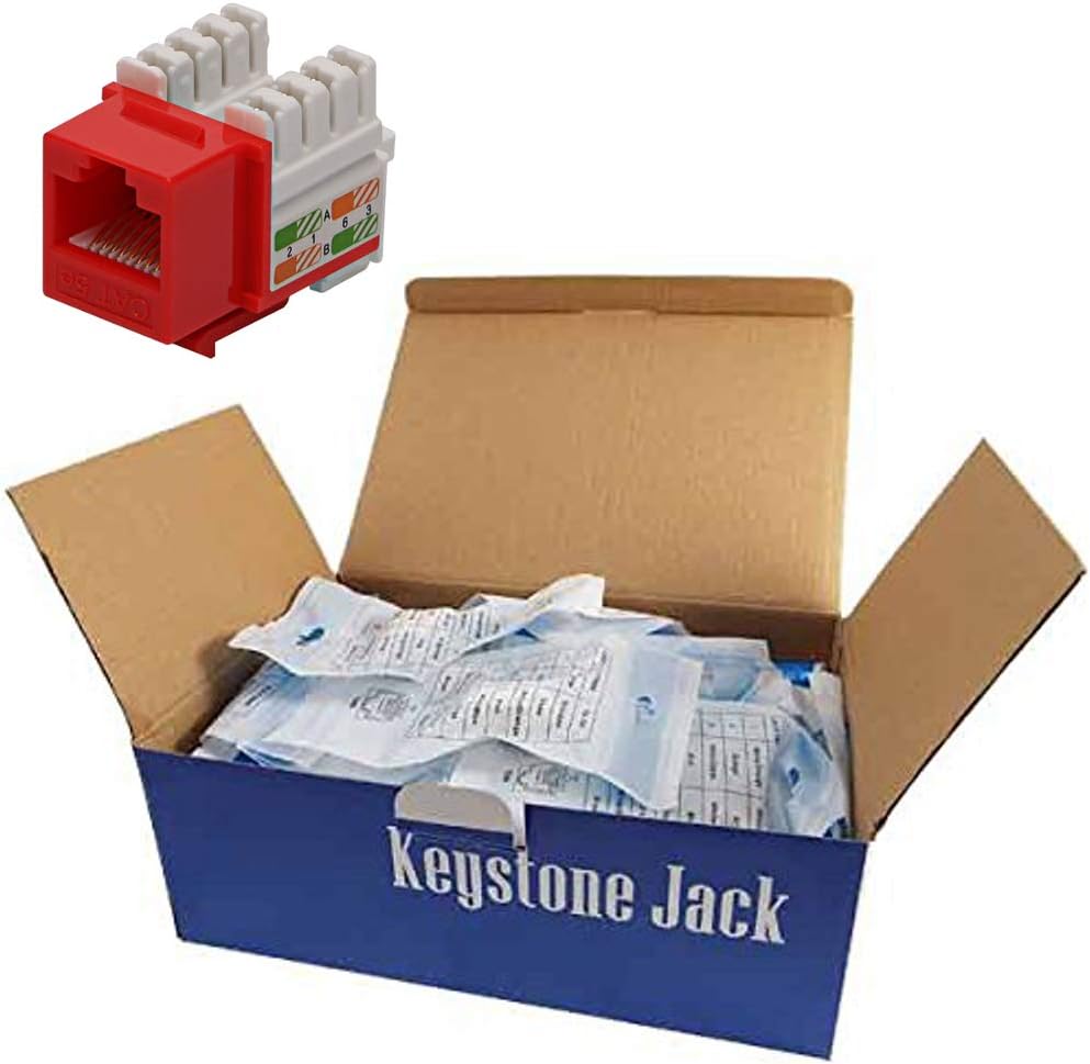 CNAweb Cat5e RJ45 Modular Keystone Jack, 110 Style, Red - Box of 50