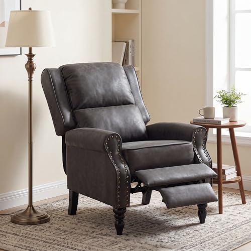 Image of Leather Recliner Chair with Adjustable Backrest & Footrest, Black
