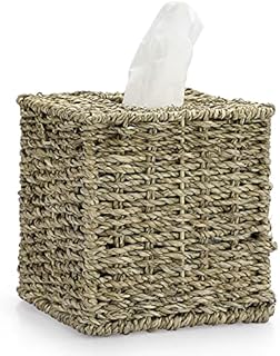BSTKEY Natural Seagrass Wicker Facial Tissue Cover Household Square Napkin Cover, Decorative Woven Paper Holder Cube Tissue Organizer for Facial Tissue, Napkin, Tissue Paper