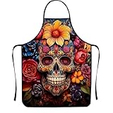xueneige Totenkopf Schürze Mexikanisch, Kreative Party Schürze, Einzigartige Küchenschürze für Stilisten