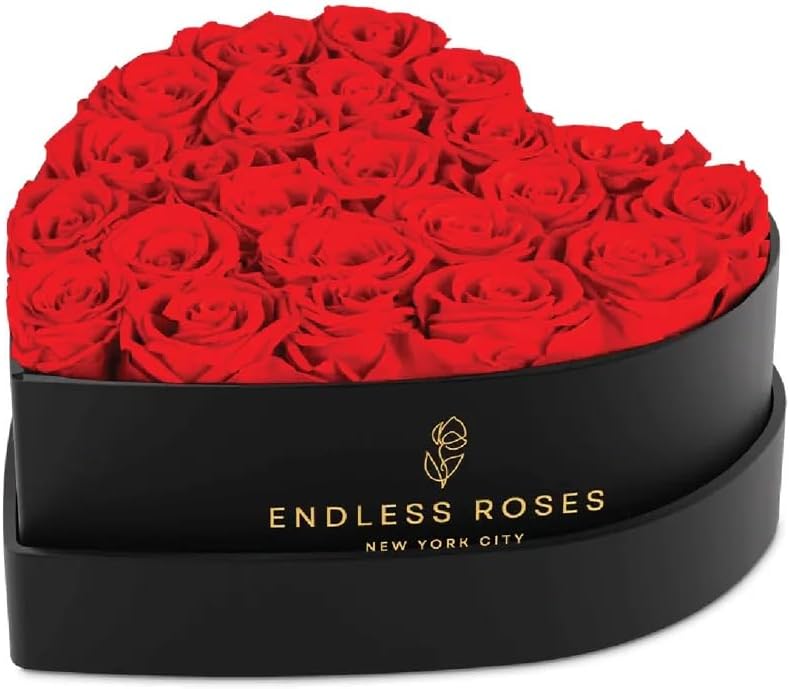 Heart Box Luxery Preserved Roses, 23 Roses in Heart Box, Long-Lasting Up to 3 Years (Black Box, Pink)