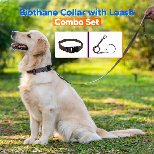 Image of Adil's Biothane Waterproof Dog Collar, Dog Leash & Collar Leash Combo | Heavy Duty TPU Coated Webbing | Adjustable Quick Release Buckle | Odour Resistant (Brown, M-18, Collar & Leash Combo)