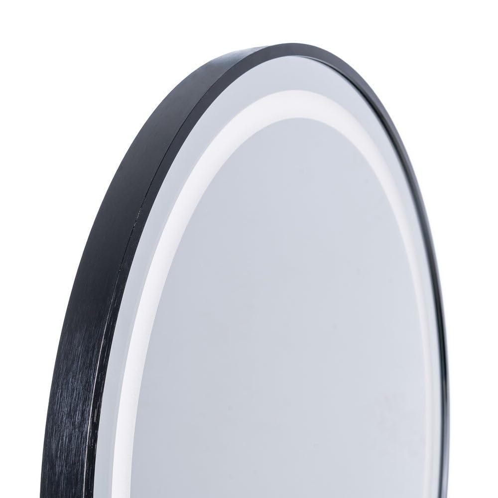 LOLAhome Espejo de Pared Redondo Marco Negro con luz LED Blanca de 60 cm