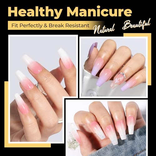 Image of UNA GELLA Medium Coffin Nails Tips 600Pcs, Gel Nail Tips Coffin Pre Etched Press On Nails Fake Soft Gel Nail Tips For Nail Extension Ombre Stlye Art Home DIY Salon 12 Sizes