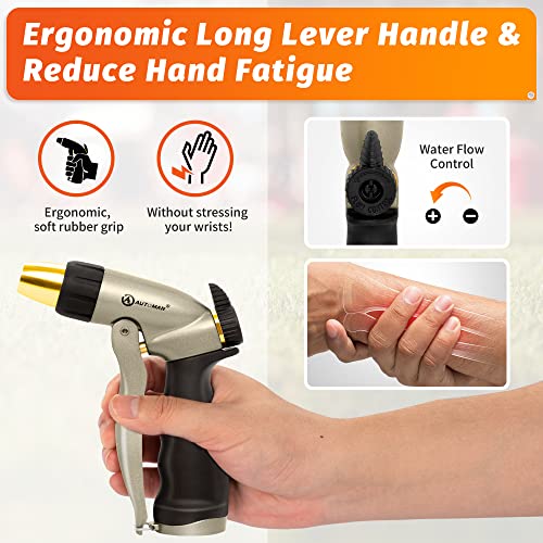 Image of AUTOMAN Garden Hose Nozzle - 100% Metal High Pressure Spray Nozzle, Adjustable Spray Patterns,Labor-Saving,Heavy Duty Water Hose Nozzle for Garden Watering, Car Washing, Window Cleaning,Pets Showering