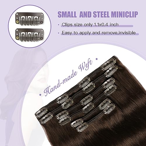 Sindra Clip In Hair Extensions-Dark Brown 16 Inch 100g 6pcs Double Weft Straight-Clip in Extensions Real Human Hair #2,16" - Image 4