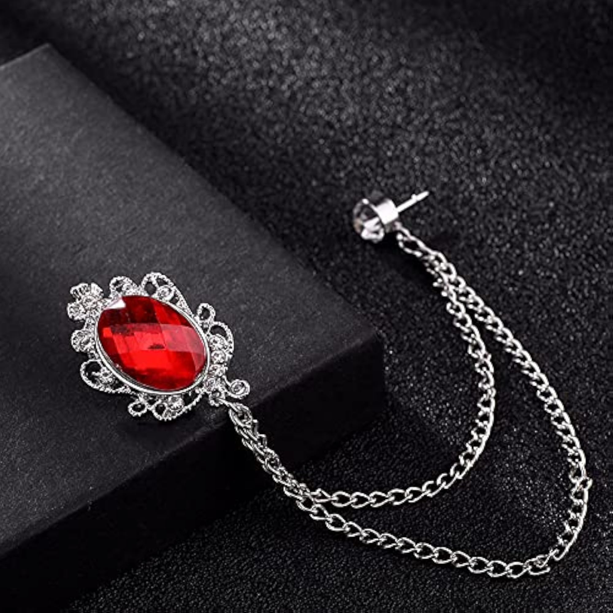 Retro Rhinestone Shawl Pin for Men with Chain