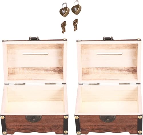 Miniatura 3 de Caja de almacenamiento del tesoro con cerradura de madera hucha pirata cofre retro dinero monedas caja de ahorro